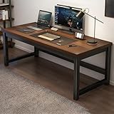 ZDFTGKM Eleganter weißer Schreibtisch mit Stahlbock, Heimbüro, ohne Stühle, Computer-Desktop-Tisch, Schlafzimmer, Arbeitszimmer, lange Gaming-Werkbank, Braun, 160 x 61 x 73,7 cm (L x B x H)