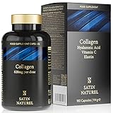 Kollagen Komplex mit Hyaluron - 180 Kapseln - Hyaluronsäure Collagen Kapseln Hochdosiert - Angereichert mit Vitamin C, Elastin und Spirulina - Ohne Zusatzstoffe - Made in Germany - Satin Naturel