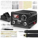 100W 165 teilig Brandmalstation, Brandmalerei und Lötkolben Satz, 5X Lötspitzen & 2X Stift, Holzbrenner Brennkolben Brandmalgeräte, Lötstation Lötset für Holz, Leder und Kork, Temperatur max. 750°C