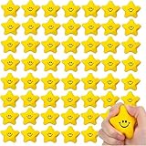 50 Stück Stern Lächeln Gesicht Stressbälle,Gelb,5cm Stern Schaum Smile Ball Sternform Stressball Relief Stern Stress Ball Lächeln Stressball für Schule Belohnung Student Party Tasche Füllstoffe