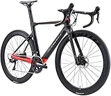 SAVADECK Scheibenbremse Rennrad Carbon,R08 28 Zoll Carbon Fahrrad mit Shimano ULTEGRA R8000 22 Gänge Gruppensatz, R8020 hydraulische Scheibenbremse und Steckachsensystem Voll Carbon (Schwarz rot,47cm)