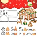 WishesMar Weihnachten Lebkuchenhaus Ausstechformen Set 18 Stück Keks Ausstecher Haus 3D Cartoon Ausstechform für Winter, Feiertage – Keksformen aus Edelstahl zum Backen, DIY, festliche Dekoration