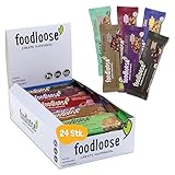 foodloose Bio-Nussriegel Probierpaket | Vegane, laktose- und glutenfreie Bio-Riegel ohne raffinierten Zucker | Großpackung mit 6 verschiedenen Sorten (24 Riegel x 35g)