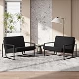 Hawthyhome 2er-Set Sessel Schafwolle Loungesessel aus Kunstleder Extragroß Gepolsterter Sessel mit Armlehnen Loungesessel mit Vollmetallrahmen Wohnzimmer/Schlafzimmer Schwarz