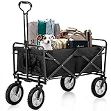 Flieks Faltbarer Bollerwagen klappbar Handwagen, Transportwagen Strandwagen Transportkarre Gartenanhänger Gartenwagen, 360 ° drehbar, belastbar bis 120kg (Schwarz)