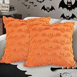 GZWY Halloween Kissenbezug 45x45 cm Gruseliger Fledermaus Deko Kissenbezüge Modern Halloween Deko Aesthetic Dekokissen Plüsch Kissenhüllen Sofakissen für Helloween Dekoration Innen (Orange)