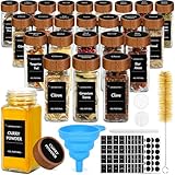 ZZXLOPEZ 24 Stück 120ml Gewürzgläser Eckig Set, Gewürzgläser Set, Gewürzgläser Eckig mit Holzdeckel, Gewürzdosen Gewürzstreuer mit 48 Streueinsatz, Etiketten, Silikon Trichter, Reinigungsbürste