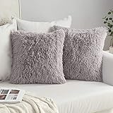 MIULEE 2er Set Kissenbezüge Künstlich Pelz Sofakissen Dekorative Dekokissen Kuschelkissen Plüschkissen Kuschelig Couchkissen Superweich Kissen Flauschig Kissenbezug, Einfarbig, für Sofa 40x40 cm Grau