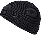 Enter the Complex® Fisherman Beanie, 100% Merino Wolle, Trawler Mütze, Fischermütze, Troyer, Ribbstrick, Damen und Herren, Schwarz