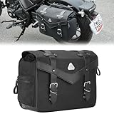 KEMIMOTO Motorrad Hecktasche Wasserdicht, Motorrad Tasche Ölgewachstes Canvas Leder, Universal Einzelseitige Tasche, Satteltasche Kompatibel mit Softail Dyna Sportster Cruiser (15L)