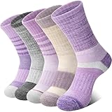MOSEY KOSY Merino Damen Socken Wandersocken Thermosocken Warme Merinowolle Sportsocken Trekkingsocken Outdoor Arbeitssocken Wollsocken Atmungsaktiv Wintersocken 5 Paar(Helllila Serie,42-46)