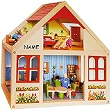XL Puppenhaus aus Holz incl. Namen - Wohnhaus/Puppenstube - von Seite bespielbar - Haus - Spielhaus - z.B. für Biegepuppen Maßstab 1:12 - Puppenstuben - für..