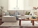 Bestmobilier Dellia – Ecksofa beidseitig montierbar mit Schlaffunktion – mit Bettkasten – aus Cord – 4-Sitzer Beige