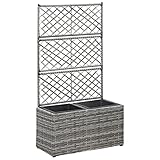 vidaXL Hochbeet mit Rankgitter 2 Töpfe Pflanzkübel Pflanzkasten Blumenkübel Spalier Gartenspalier Rankhilfe Rankkasten 58x30x107cm Poly Rattan Grau