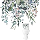 GORGECRAFT 2 Blatt Grüne Pflanzenblätter Blumen WC-Sitzdeckel-Aufkleber Selbstklebender Entfernbarer Badezimmer-Wandaufkleber Mit Blumenmuster Wasserdichter Toilettendeckel Dekorativer Aufkleber