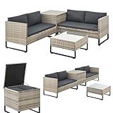 Juskys Outdoor Polyrattan Lounge Santorini - Gartenlounge mit Beistelltisch & Auflagenbox - Gartenmöbel Set Rattan Sitzecke wetterfest - Grau-meliert