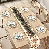 HAQIUHETO Lebkuchenmann Tischdecke 40*240CM und 6 Tischsets Durchmesser 38CM Tischaufsätze, Weihnachtstischdecke Tischdeko Oxford-Stoffmaterial Abwaschbar Tischdecke