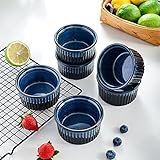Auflaufförmchen aus Keramik, für Souffle, Creme, Brûlée, Pudding, Pudding, Marmelade, Blau, 6 Stück, 300 ml (10 x 4,7 cm)