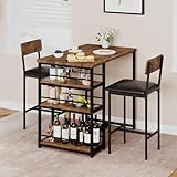 Bartisch mit Barhocker Set - Bartisch Set 3-Teilig für 2 Personen mit 2 Gepolsterten Barstühlen, Rückenlehne - Küchentisch mit 3 Ablagen - Bartheke für Esszimmer, Küche - Modern-Stil - Vintagebraun