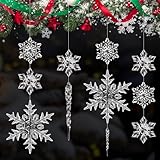 25 Stück schneeflocken deko eiszapfen deko Christbaumschmuck, weihnachtsdeko hängend Klare Acryl weihnachtsbaum anhänger, Schneeflocken Hängende Ornamente Transparent für Weihnachten Winter Dekoration