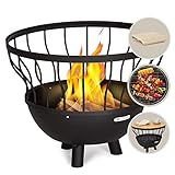 Blumfeldt Feuerschale für den Garten, Feuerschale mit Grillrost & Bambusdeckel für Feuerschale, Stahl Feuerschalen Klein, Wetterfeste Feuerstelle mit Grill, Kleine Feuerschale mit Grillring, 63cm Hoch