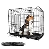 Leopet® Hundekäfig - Faltbar, für Zuhause, Wohnung, Leicht, mit Kunststoffschale, aus Metall, Schwarz - Hundetransportkäfig, Hundetransportbox, Tiertransportbox, Hundebox (LxBxH: 61x42x49 cm)