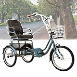 DEEguesu Dreirad FüR Erwachsene, 18 Zoll, Ausgestattet Mit Verstellbarem Sitz Und Korb, Geeignet FüR Erwachsene Und Senioren, EIN Komfortables Und Einfaches Transportmittel VintageGreen