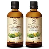 Zitronengras Öl 2x100ml - Cymbopogon Flexuosus - Indien - Natürlich & Rein - Lemongrasöl Ätherisches für Aromatherapie - Aroma Diffuser - Duftlampe - Raumduft - Lemongrass Essential Oil