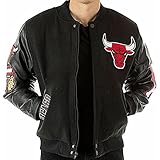 Suiting Style Chicago Basketball Bomberjacke aus Wolle mit Leder und Kunstleder, Bulls Varsity Letterman Jacke für Herren, Schwarz, Schwarz , XL