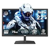 TuTu 21,5 Zoll LED Monitor Full HD 75HZ 5ms Eye Care (1920 x 1080, VGA HDMI VESA 100 * 100mm) Flimmerfrei Blaulichtfilter Niedriger Stromverbrauch Monitor für PC Home Office Schwarz