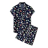 Minying Hawaiianische Hemden, Shorts, Hosen, Set für Herren, Sommer, 2-teilig, Trainingsanzug-Set für Herren, Strand, bedruckt, kurzärmlig (Hemden + Hosen), 46 - Marineblau, XXXL