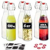 Praknu 12er Set Glasflaschen 500ml mit Bügelverschluss - Bügelflaschen Zum Befüllen - inkl 12 Extra Dichtungen & 24 Etiketten mit Stift - Glasflaschen für Öl, Essig, Saft & Limonade