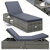 Casaria® Sonnenliege mit Klapptisch 7cm Auflagen Wetterfest Gartenliegen 160kg Belastbar Gartenmöbel Liegestuhl Polyrattan Grau Anthrazit 200x58cm