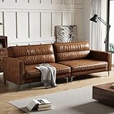 3-Sitzer Sofa in Vintage Lederoptik – Kompaktes Kunstleder Sofa mit Knopfheftung, Metallfüßen & Geraden Armlehnen, Braun – Retro Couch für Wohnzimmer, Büro oder kleine Wohnung (glatte Variante)