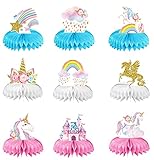 9 Stücke Regenbogen Einhorn Papierwaben Mittelstücke 3D Honeycomb Waben Tischdekorationen Einhorn Regenbogen Party-Tischaufsätze für Einhorn Party Kindergeburtstag Deko Mitgebsel