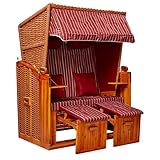 intergrill Strandschönheiten Sophia Ostsee Strandkorb | 2-Sitzer Vollholzfront inkl. Schutzhülle | Burgund Weiß gestreift | Balkon Terrasse Garten