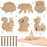 Qunclay Schrankknäufe aus Holz, dekorative Holzknöpfe mit Schrauben, Kommode, Ziehen, Holz, Meerestiere, Waldtiere, Möbelknöpfe, Kinderzimmer, Schubladengriffe für Dekoration (Waldtiere, 6 Sets)