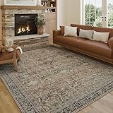 HUGEAR Vintage Braun Waschbarer Teppich Wohnzimmer 240x300cm Retro Rugs for Living Room Weich rutschfest Groß Tepich Kurzflor Schlafzimmer Carpet Living Room Bedroom Esszimmer Teppiche Büro
