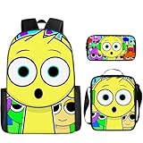 Sp𝒓u𝒏𝒌𝒊 Kinderrucksäcke 3 Teiliges Set,Schulrucksack Mädchen Jungen Leicht Backpack,Sp𝒓u𝒏𝒌𝒊 Characters Druck Rucksack Teenager,Hohe Kapazität Schultaschen für Travel Schule Freizeit(#F)