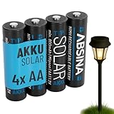 ABSINA 4X Solar Akku AA wiederaufladbar 800mAh 1.2V NiMH - Aufladbare Batterien AA für Solarleuchte - Solarbatterie, AA Akku für Solarlampen, Akkus AA, Wiederaufladbare Batterien AA
