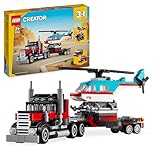 LEGO Creator 3in1 Tieflader mit Hubschrauber, Fahrzeuge-Set mit Helikopter- und LKW-Spielzeug, Flugzeug und Tanklaster, Hot Rod und SUV, Geschenk für 7-jährige Jungs und Mädchen 31146