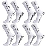 Apricitie 4 Paare Fußball Socken, 39-46 Fußballsocken Anti Rutsch Grip Sportsocken Rutschfeste Fussball Socken für Herren Damen, weiß