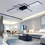 Qiaomao Modern Design LED Deckenleuchte Dimmbar 65W Rechteckige Deckenleuchte, 3000K-6000K Wohnzimmer Deckenlampe Schwarz Mit Fernbedienung, Für Schlafzimmer Wohnzimmer Küche Schmücken(80cm)