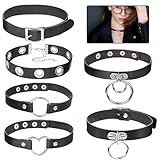 QincLing 6 Stücke Leder Choker Kette, Halskette Choker Gothic Punk Halskette Rock Choker Halsband Gothic Choker PU Leder Kragenchoker Verstellbar Lederhalsband Choker Herz für Damen Herren