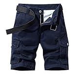 WLHBF Lightning Deals of Today Cargo Chino Hose Männer Herren-Shorts, modisch, einfarbig, Taschenhose, Baumwolle, Cargo-Shorts, Overalls (Blue, 36)