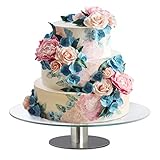 Relaxdays Tortenplatte mit Fuß, Ø 30 cm, zum Servieren, drehbare Kuchenplatte, Glas & Edelstahl, transparent/Silber