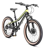 BIKESTAR Alu Mountainbike Jugendfahrrad 20 Zoll ab 6-9 Jahre Hardtail | 7 Gang Shimano Schaltung, Scheibenbremse, Federgabel | Kinder Fahrrad Schwarz Grün | Risikofrei Testen
