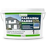 derendo Silikonharz Fassadenfarbe weiß mit ULTRA Wetterschutz, 1l, Selbstreinigungeffekt durch Abperleffekt wie beim Lotus Blatt Schutz vor Verunreinigungen durch Silikonharz-Beschichtung