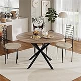 MSFE Esszimmertisch Rund,120cm Küchentisch Rund,Hölzerner Küchentisch Retro Industrieller Esszimmertische mit Schwarz Metallbeinen und Einem Natürlichen Walnuss-Finish