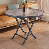 Tragbarer Aluminium-Picknicktisch für Outdoor-Camping, stabil, faltbar, Rolltisch mit Griff, ideal für Grill, Terrasse und Hinterhof, klare Glasplatte (90 cm)